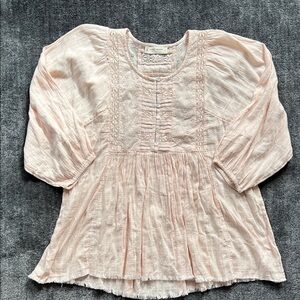 Lucky Brand Light Pink Gauze Peasant Blouse